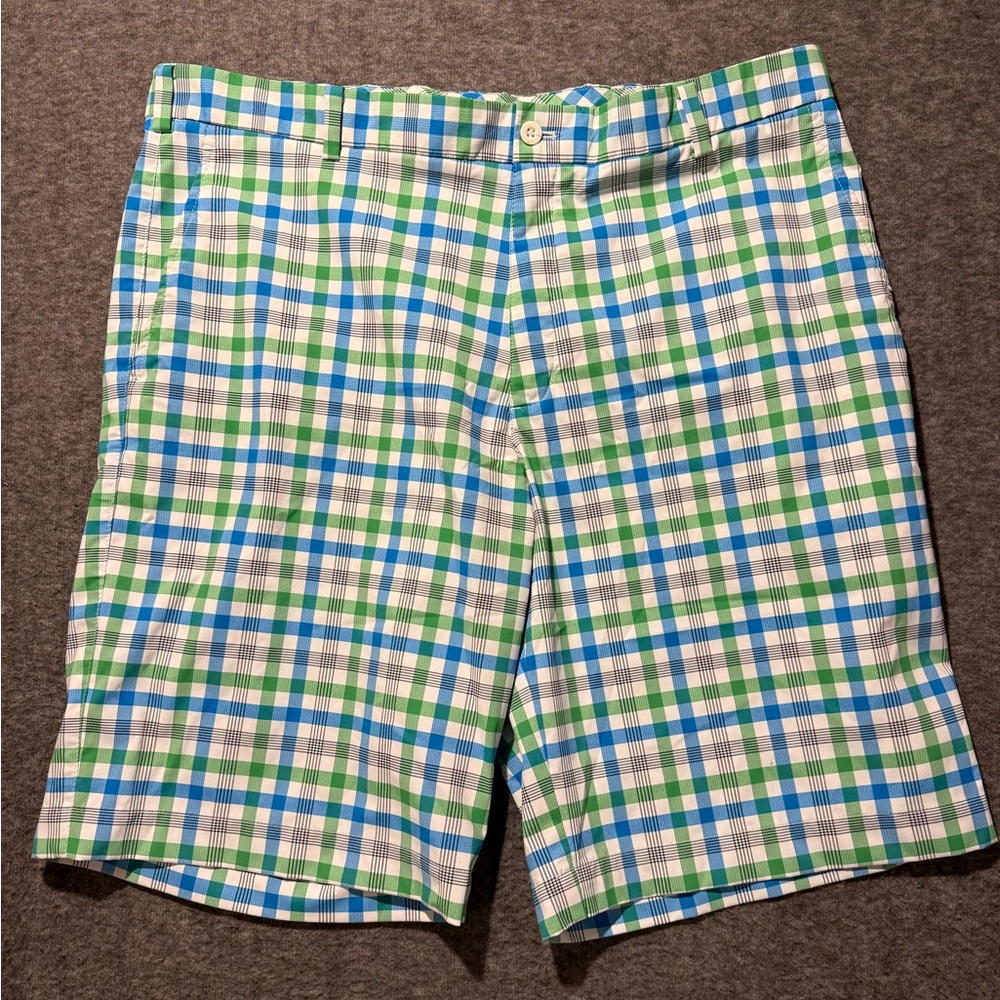 Nike Golf Dri Fit Shorts Mens 38 green blue checkered plaid performance 10” Nice